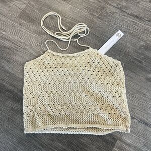 House of Harlow 1960 revolve Crochet Halter‎ Beige Knit top only Boho Women's M
